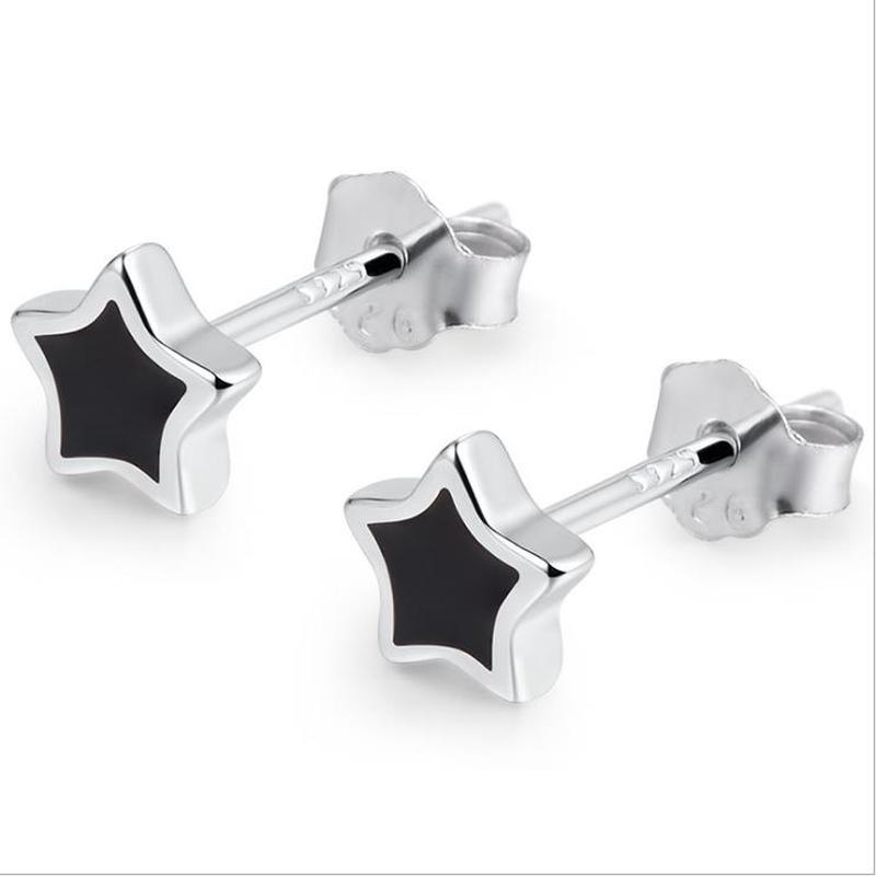 Everoyal Glaze Black Star Stud Earrings For Men Jewelry Charm Heart Girls Silver Plated Earrings Male Boyfriend