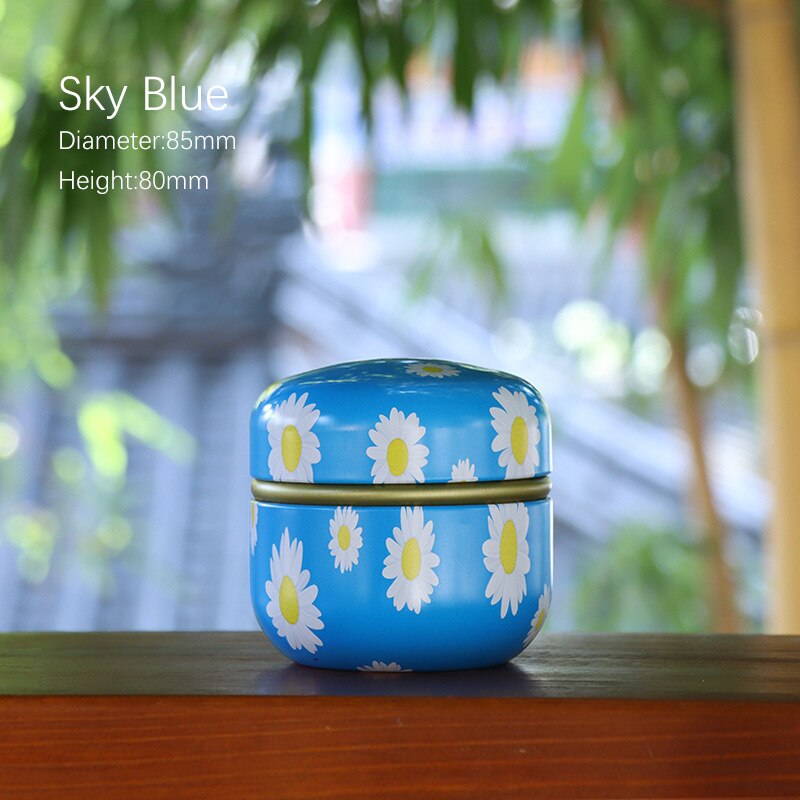 Tinplate Sealed Tea Storage Box Scented,Tea, Confectionery Food Packaging Container Tea Bag Organizer: Sky Blue