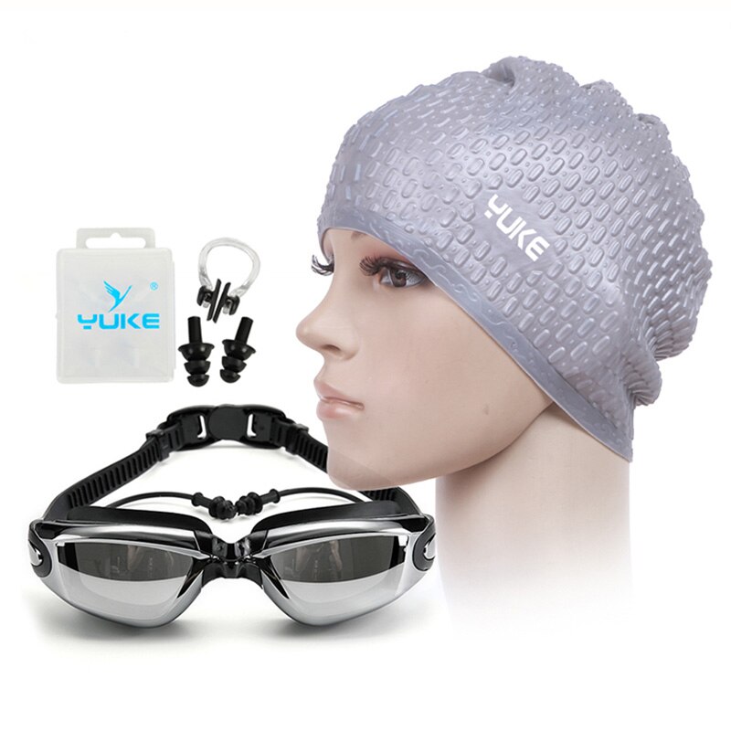 YUKE Swimming Goggles HD shortsighted prescription glasses Acetate Spectacles plating lens adult swim goggles pools swiming: gray