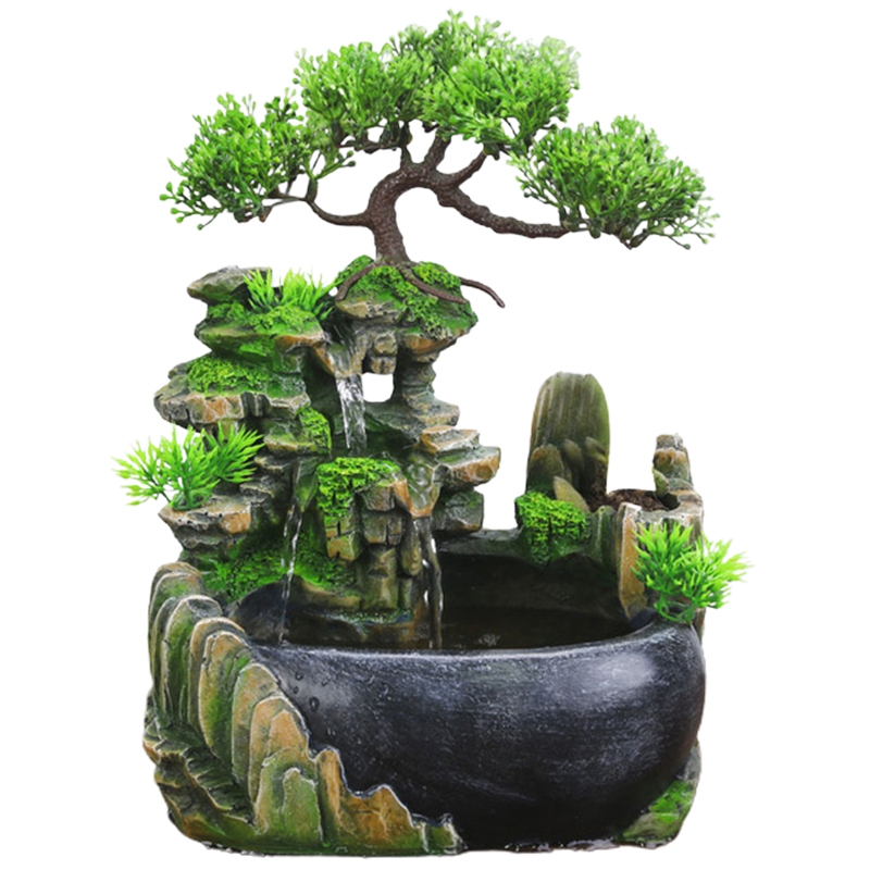 Kreative Innen Simulation Harz Steingarten Wasserfall Statue Feng Shui Wasser Brunnen Hause Garten Handwerk-UNS Stecker: Lila