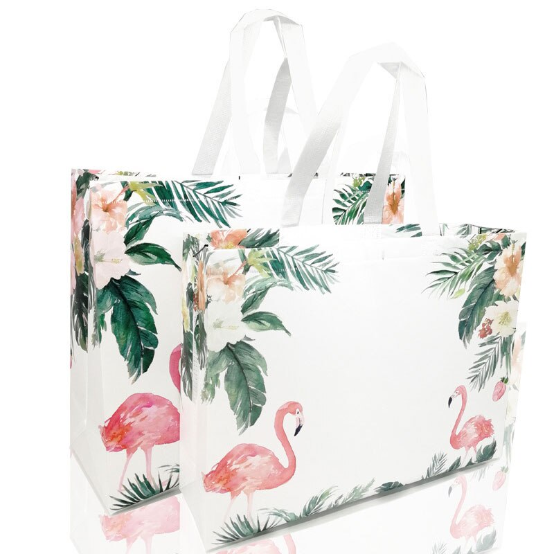Flamingo Bloemenprint Boodschappentas Eco Tas Reizen Boodschappentassen Niet-geweven Stof Bloem Opvouwbare Tas wit