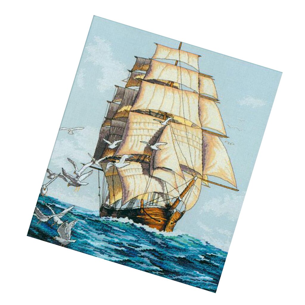 Kit de broderie au point de croix estampé pour bateau à voile pré-imprimé pour débutant 11 unités