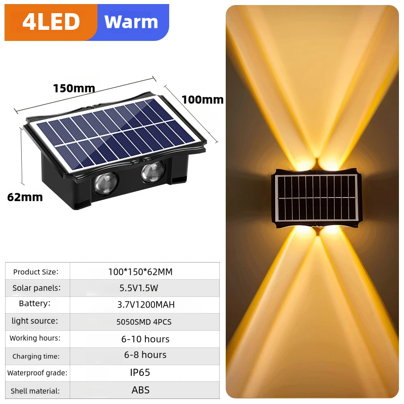 LED-wandlampen op zonne-energie Buiten op en neer Lichtgevende verlichting Decorverlichting op zonne-energie voor huis buiten veranda balkon tuin: orange