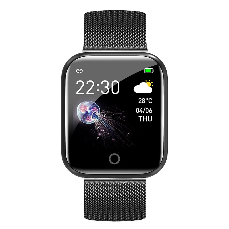 Smarte armbånd kvinder mænd i5 smartwatch sports skridttæller blodtryksmåler fitness tracker til android ios: Sort metal