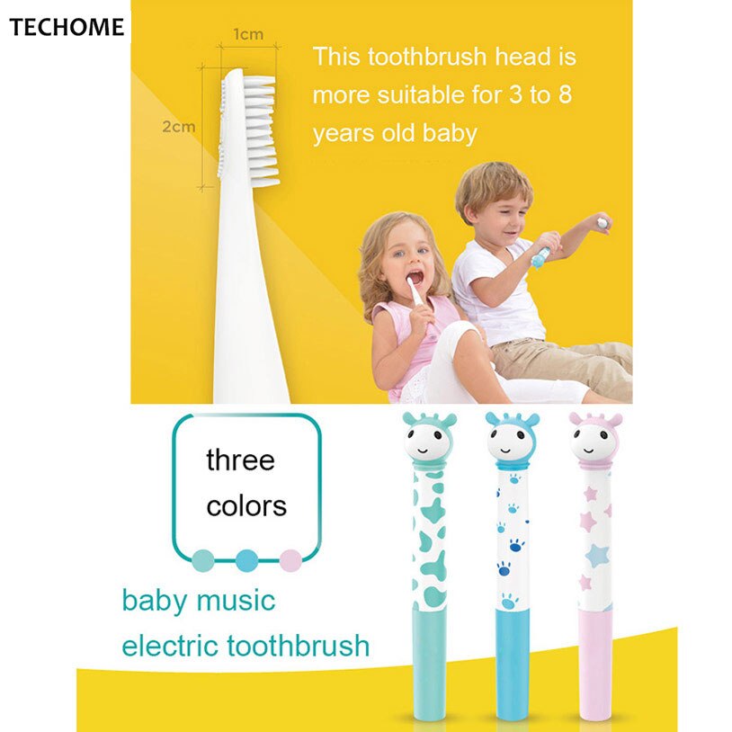 Cepillo de dientes eléctrico de música para niños con vibración en forma de Animal cepillo de dientes eléctrico a prueba de agua cerdas de silicona suave + cabeza de reemplazo