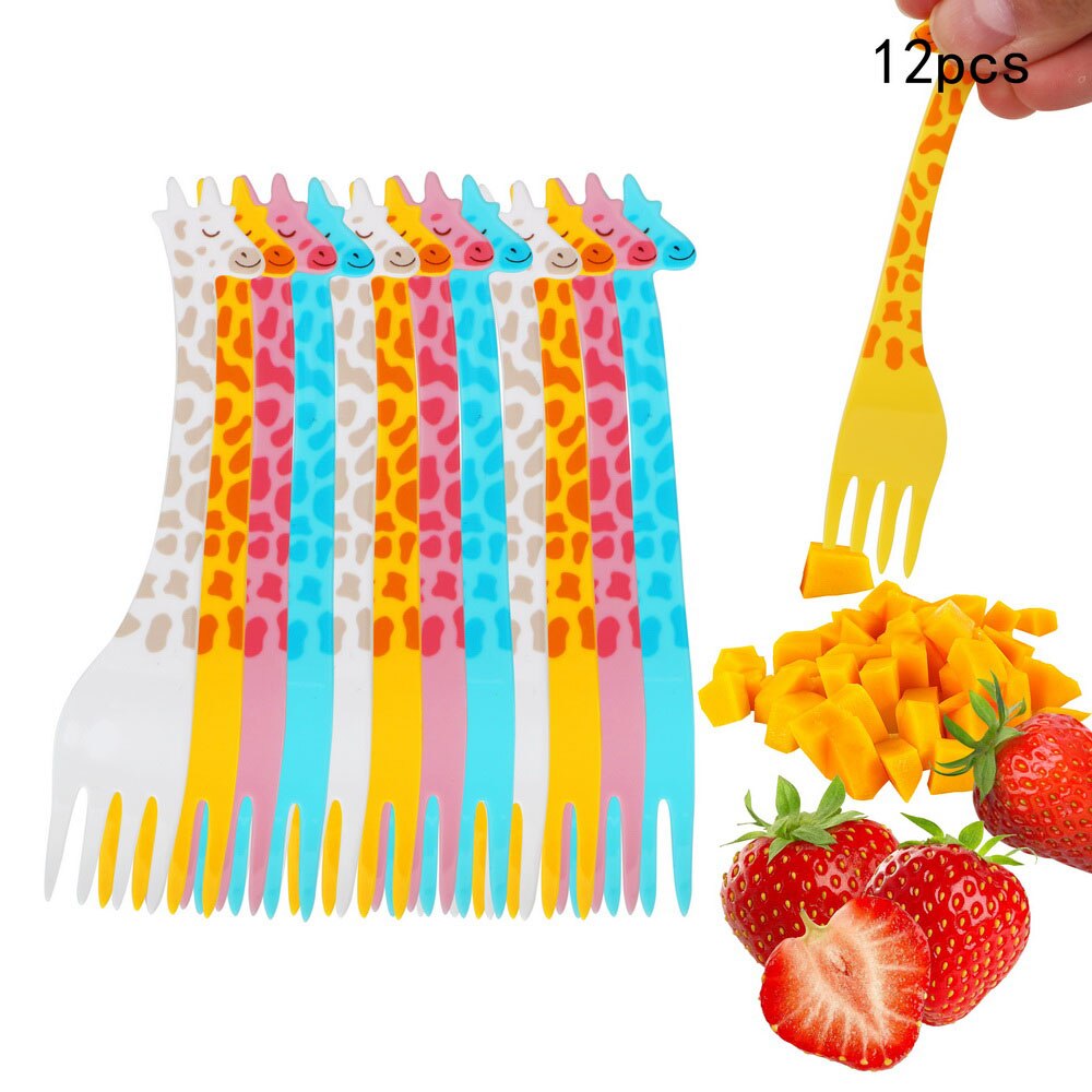 12 stk/sæt salat ørkengafler giraf form frugt snack tandstikker tegneserie mad picks bordservice køkken tilbehør værktøj