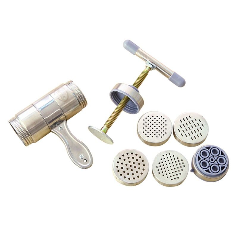 Stainless Steel Manual Noodles Press Machine Pasta Maker with 5 Noodle Mould