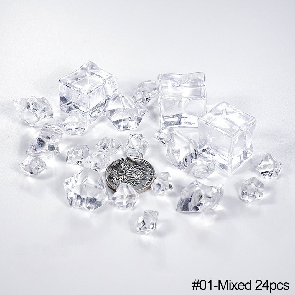 Transparent Plastic Ice Cube Simulation Crushed Ice Photography Props Set for Summer Beer Whisky Soda Drink Photo Shooting Props: Mixed 24pcs