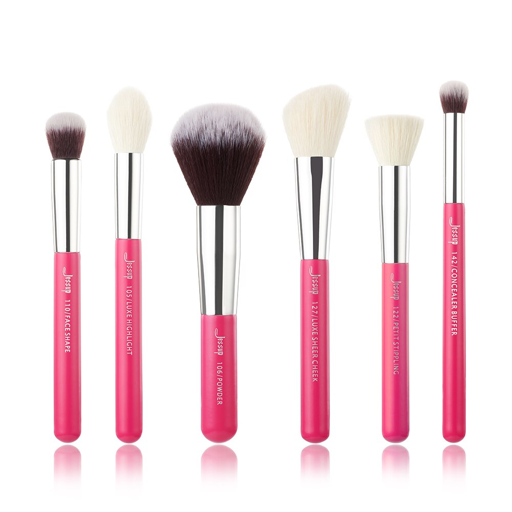 Jessup Ensemble de pinceaux de maquillage de fond de teint Rougir Cils pinceaux maquillage yeux poils naturels-synthétiques 6pcs-25pcs Rose-carmin / Argent: T204(6PCS)