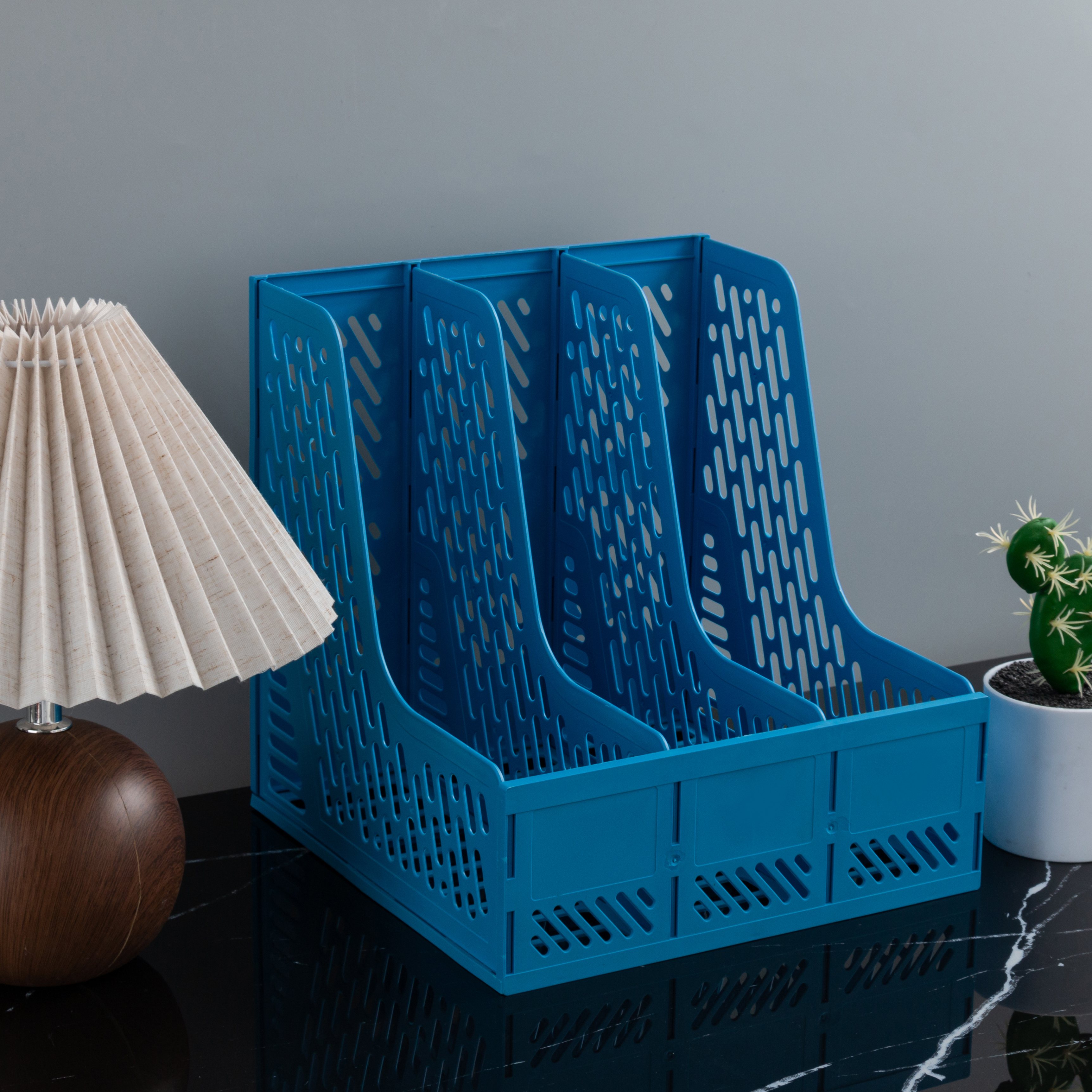 File Rack Desktop Storage Rack Classification Storage File Contract Information Test Paper Multi-Column File Rack: Blue