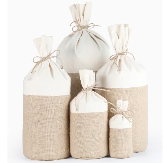 Bolsas de grano de fondo redondo, 5 tamaños, bolsa de embalaje de yute, arroz, té, algodón, lino, tela de yute, bolsa de con cordón