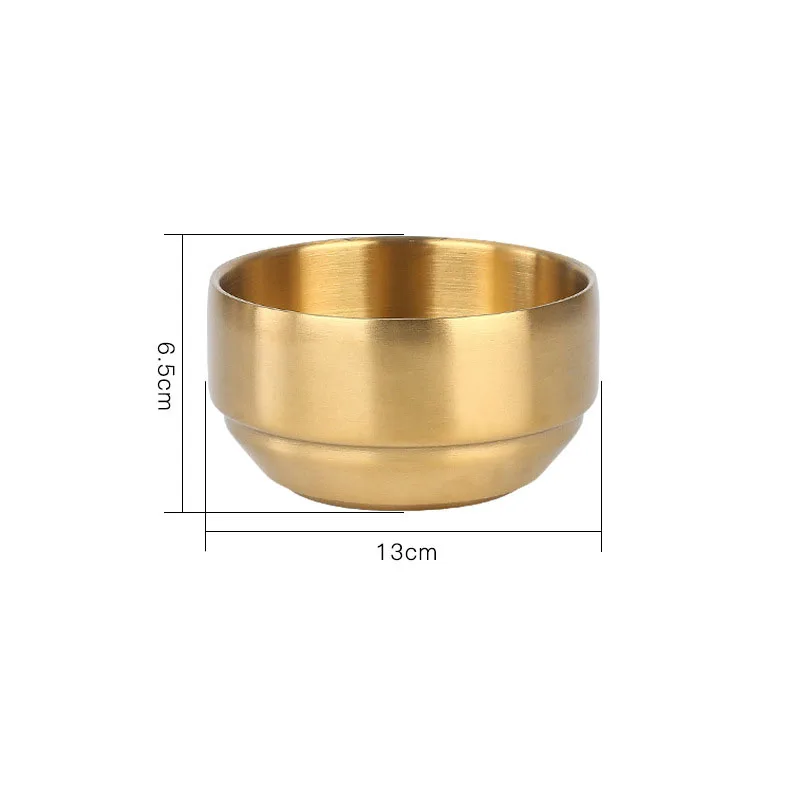 304 Stainless Steel Double Rice Bowl Soup Bowl Steamed Rice Bowl Anti-Scalding Child Small Bowl for Korean Cuisine: Gold