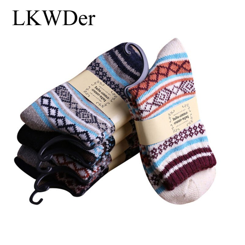 Lkwder 5 par/parti witner mænd sokker tykke varme uld sokker vintage jule sokker farverige sok meias calcetines hombre