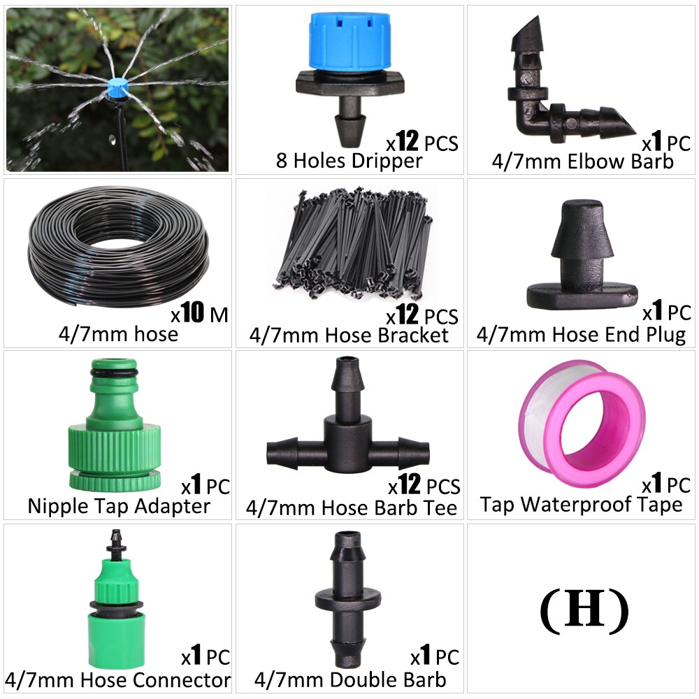 Garden Irrigation Kit Fog Nozzles Automatic Spray Sprinkler System 4/7mm Misting Watering Hose With Adjustable Dripper Connector: H