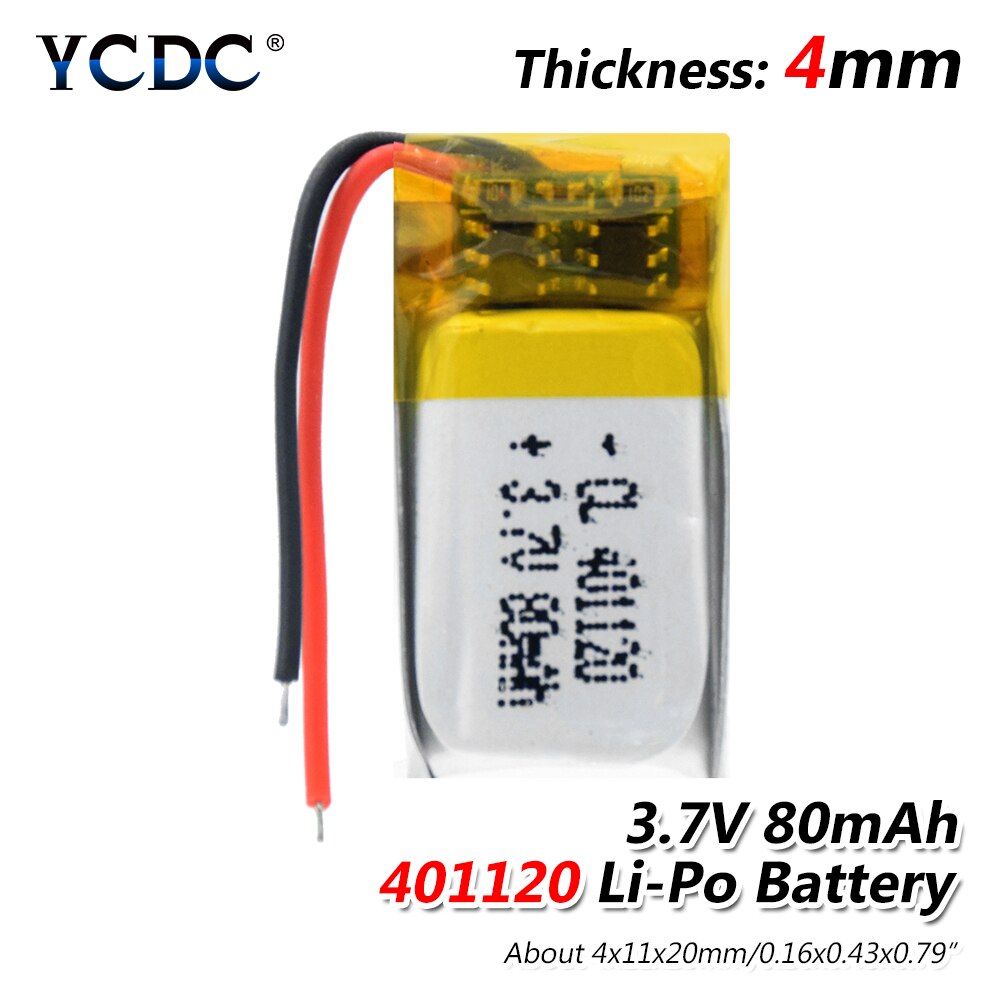 80mAh 401120 3.7V rechargeable li ion battery li polymer lithium battery for MP3 MP4 GPS bluetooth speaker headset smart watch