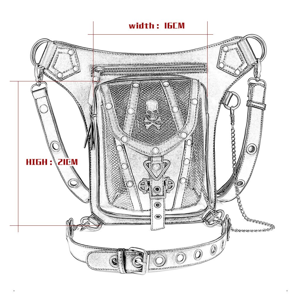 punk głaz kobiety talia torba Steampunk nity czaszka portmonetka Crossbody ramię motocykl upuszczać noga pasek torba biodro chmiel ulica sakiewka Pakiet