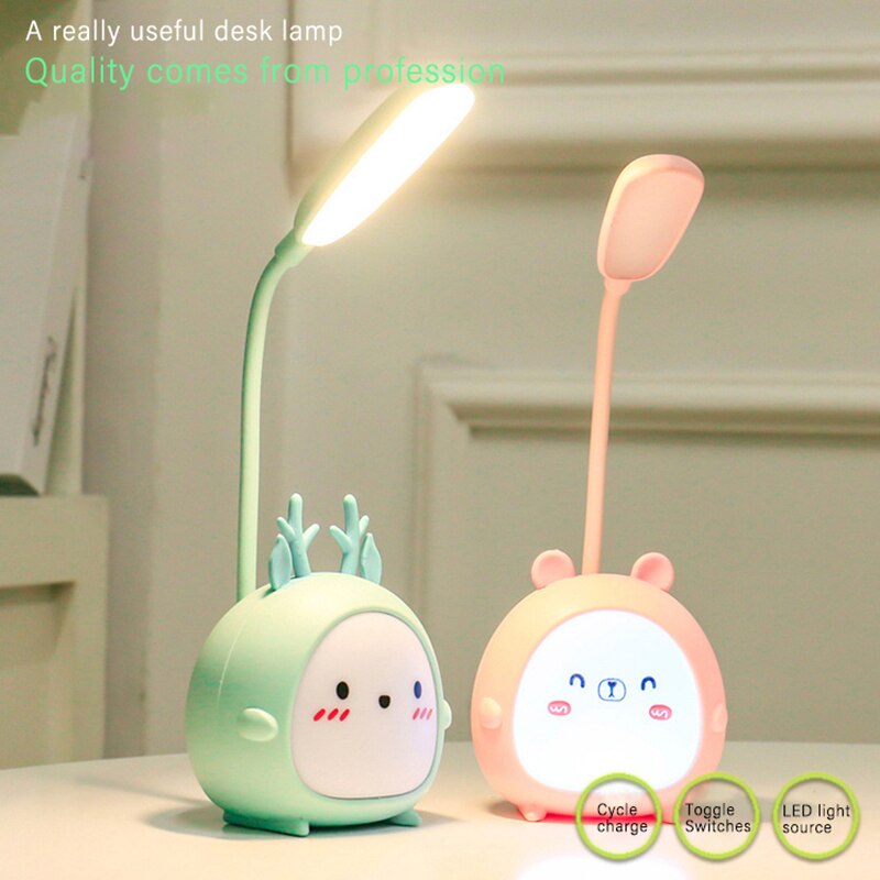 LED Desk Lamp Cute Cartoon Table Lamp Eye Protection Reading Lamps Rechargeable Bedroom Three Mode Night Light For Kids Children