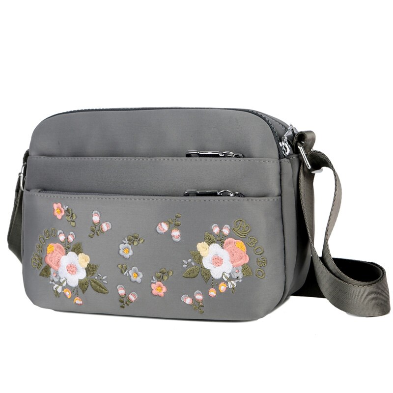 Luxe Bloem Schoudertas Vrouwen Kleine Nylon Tote Top-handvat Reizen Crossbody Tas Borduren Messenger Bags: GRAY