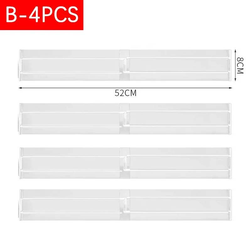 4 stuks ladeverdelers verstelbare keukenuitbreiding samentrekking combinatie lade organisator plastic organisator opbergdoos: Bruin