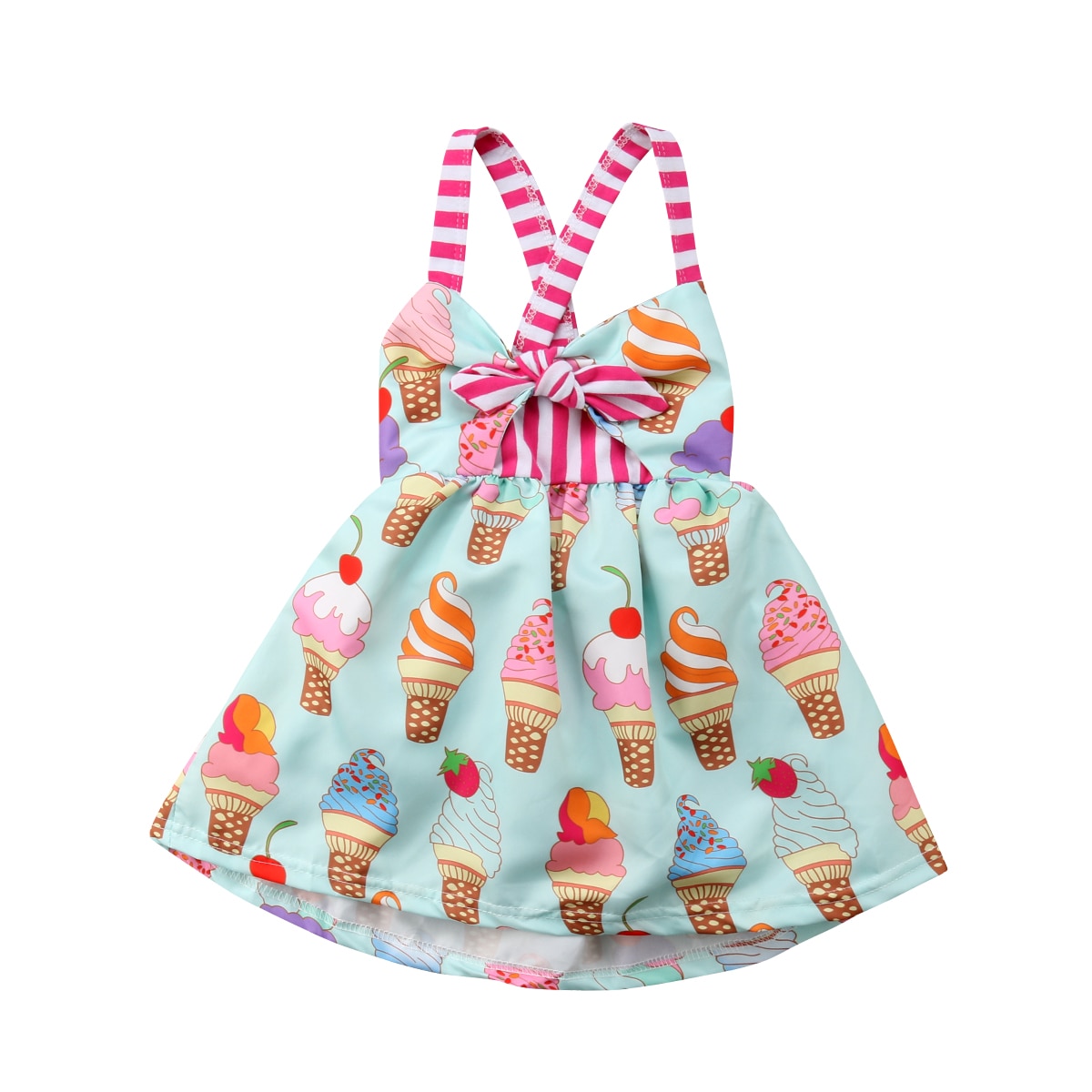 Citgeett sommer småbørn børn babypiger strop rygløs kjole is sundress sommer sødt grønt tøj