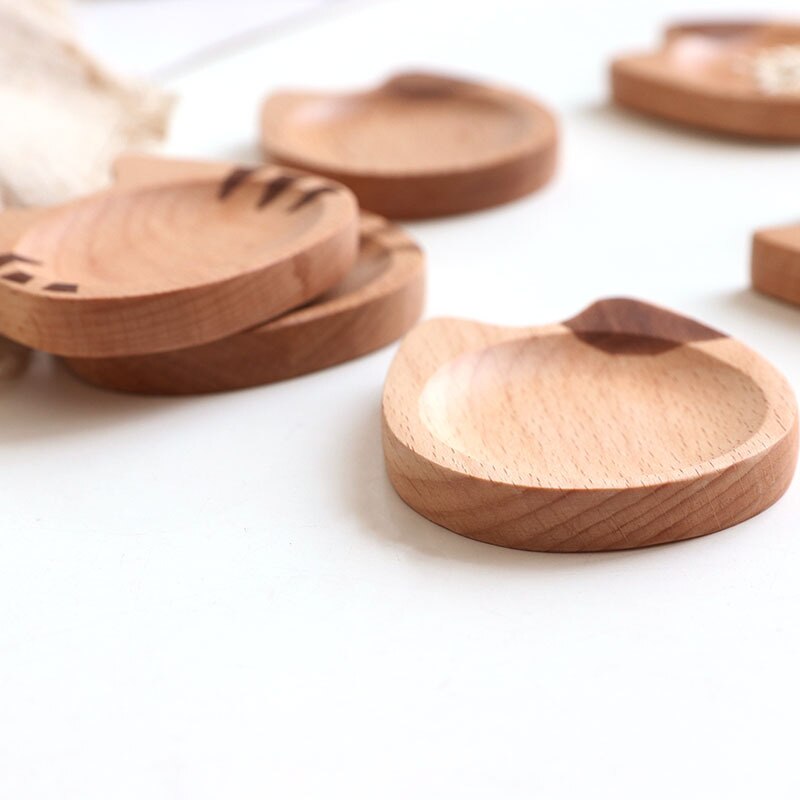 Japan Stijl Keuken Dipsaus Gerechten Houten Platen Leuke Kat Patroon Kruiden Gerechten Sojasaus Dompelen Bowls Voor Kids Party