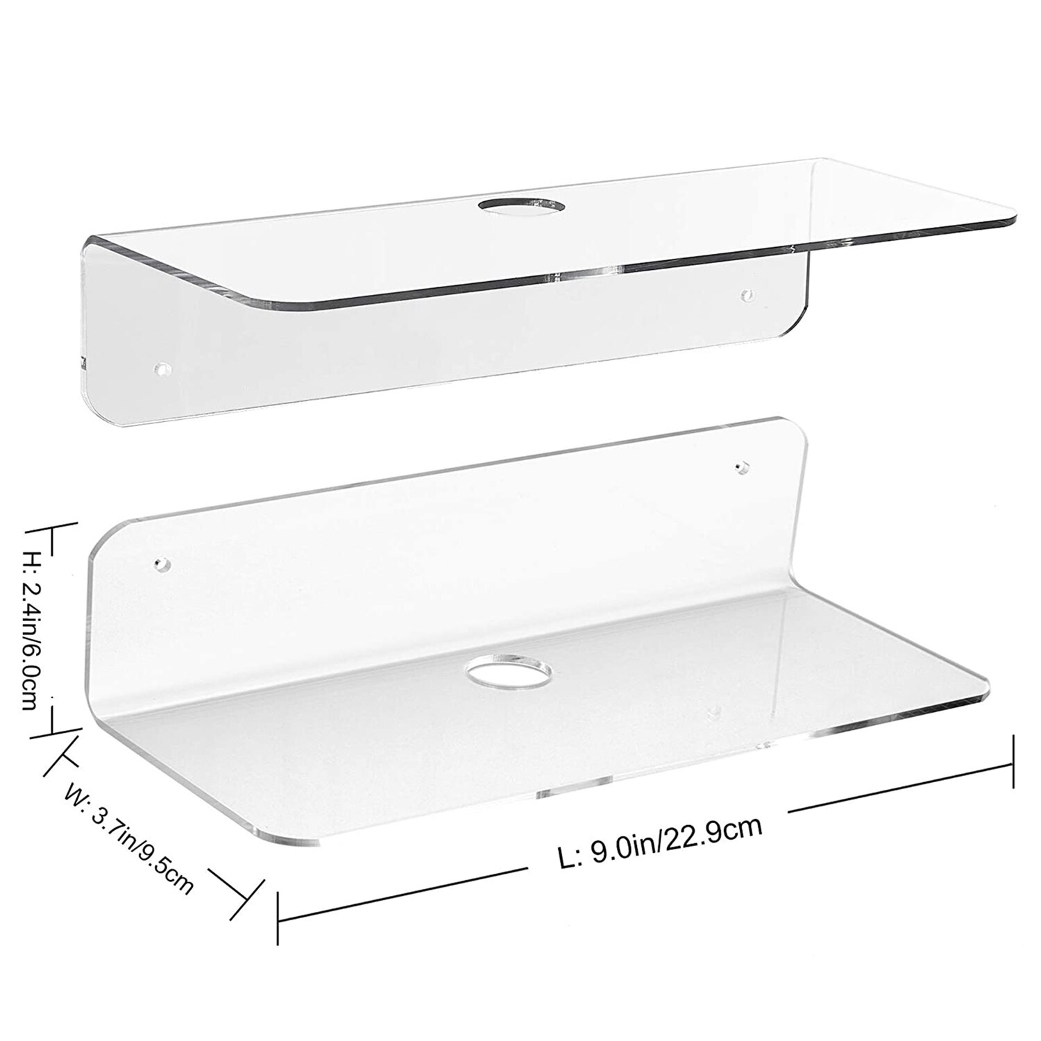 Acrylic Floating Wall Shelves Set of 4, Flexible Use of Wall Space, Adhesive Display Shelf for Smart Speaker