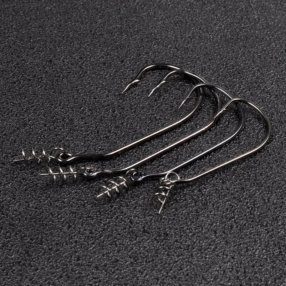 JOHNCOO 20pcs Twist Lock Fishing Hooks Worm Hooks Kit with Centering Pin for Soft Lure Baits 5 Sizes