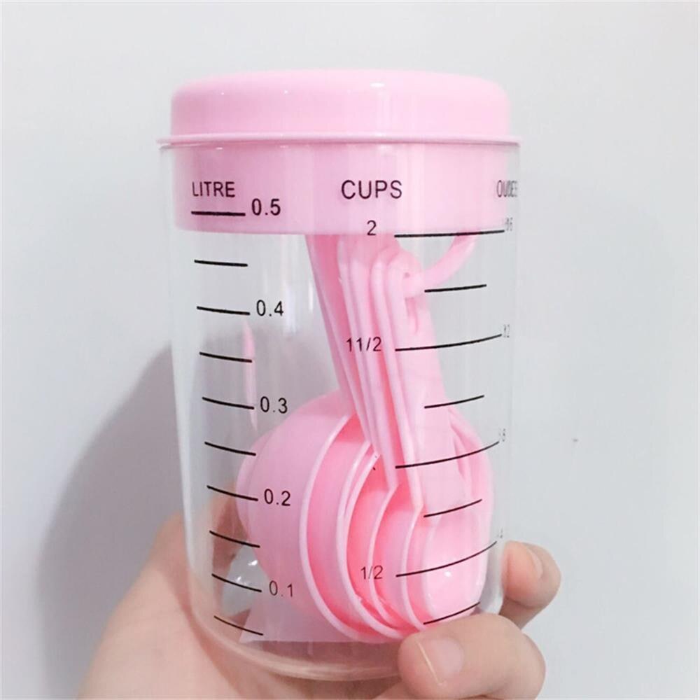 500 Ml Transparante Plastic Cups Maatbeker Cup 6Pc Maatlepels Set Keuken Tool Koken Bakken Tool: Pink