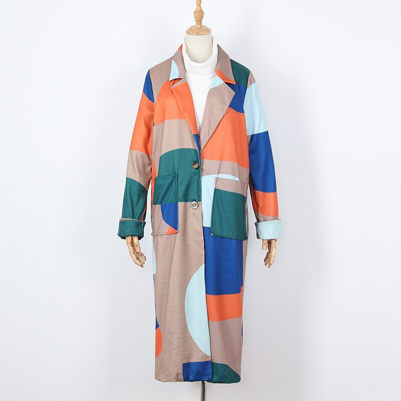 Patchwork Druck Schwangere Frau Langarm Jacke Mantel Frauen Herbst Winter warm Dicken Langen zur Seite fahren Mantel Weibliche Mantel