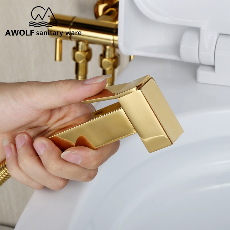 Toilet Bidet Sprayer Shattaf Hand Held Douche Kit Shiny Titanium Gold Bathroom Toilet Jet Cleaner Bidet Shower Head AP2130