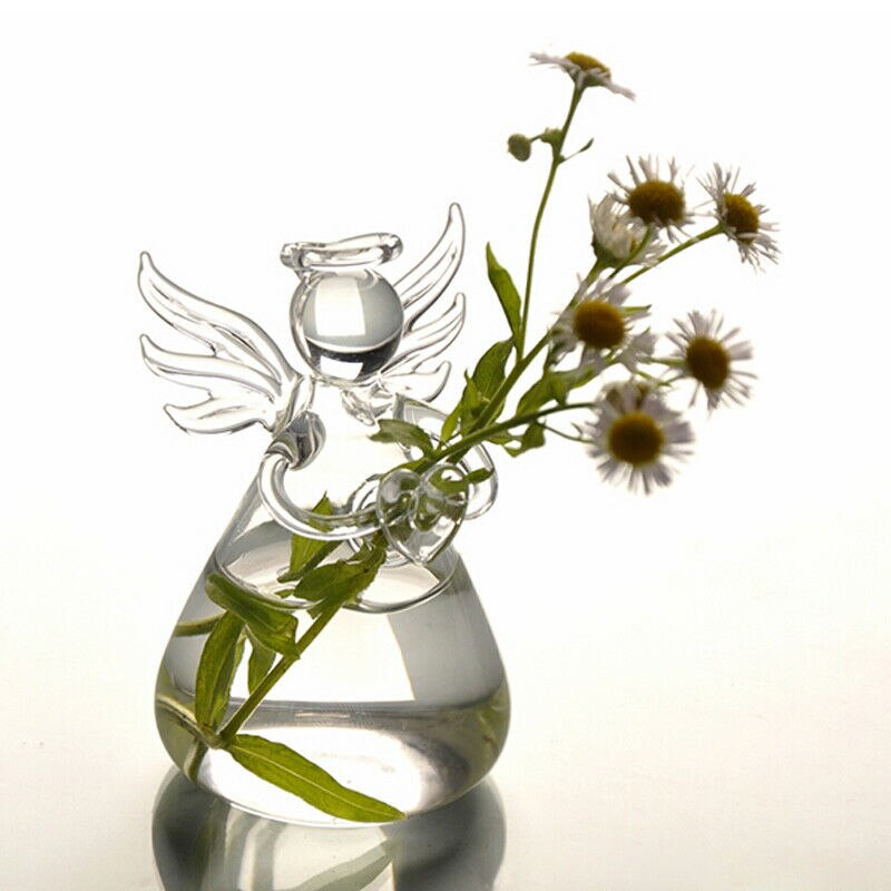 Jarrones transparentes con forma de Ángel de cristal, florero colgante para planta con flor, decoración para hogar, oficina y boda, 1 Uds.: 8x12CM