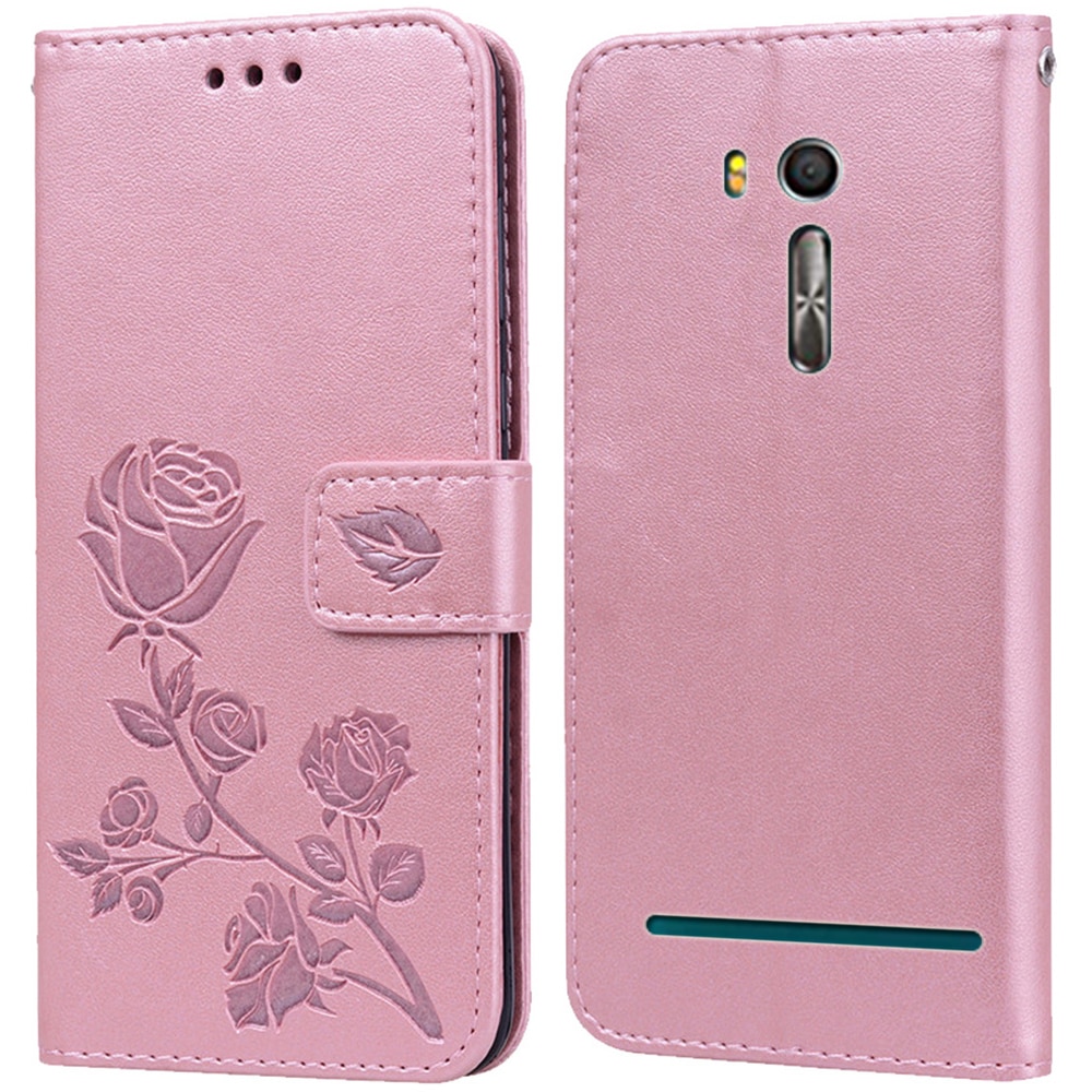 Étui portefeuille à rabat en cuir de luxe pour asus zenfone go  zb552kl x007d, motif floral rose, avec support
