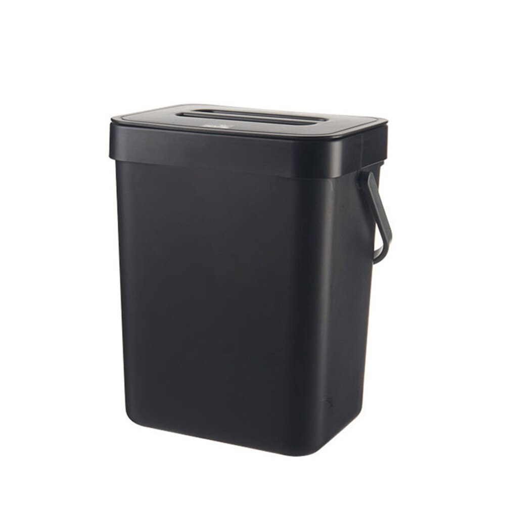 Ho Kitchen Hanging Open Cover Waste Bucket Household Living Room Bedroom Wall Hanging Portable Rectangular Trash Can SMR88: Black  5L