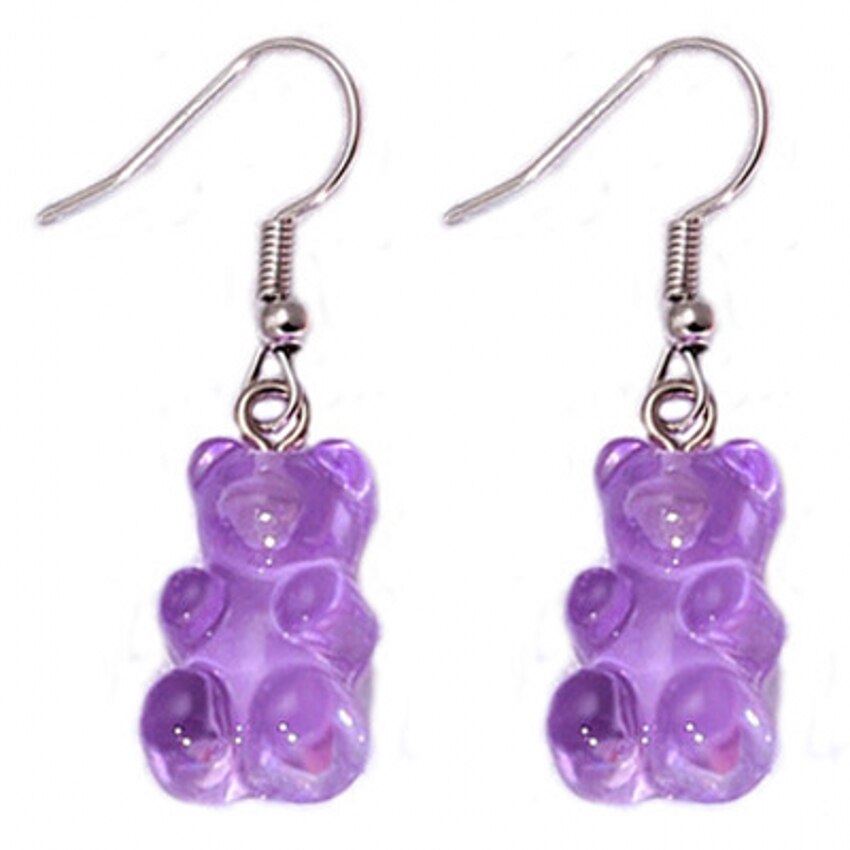 1 paar Karikatur Nette Bären Ohrringe Bunte Kristall Gummibärchen Haken Tropfen Ohrring Süssigkeit Farbe Weihnachten Schmuck: Violett