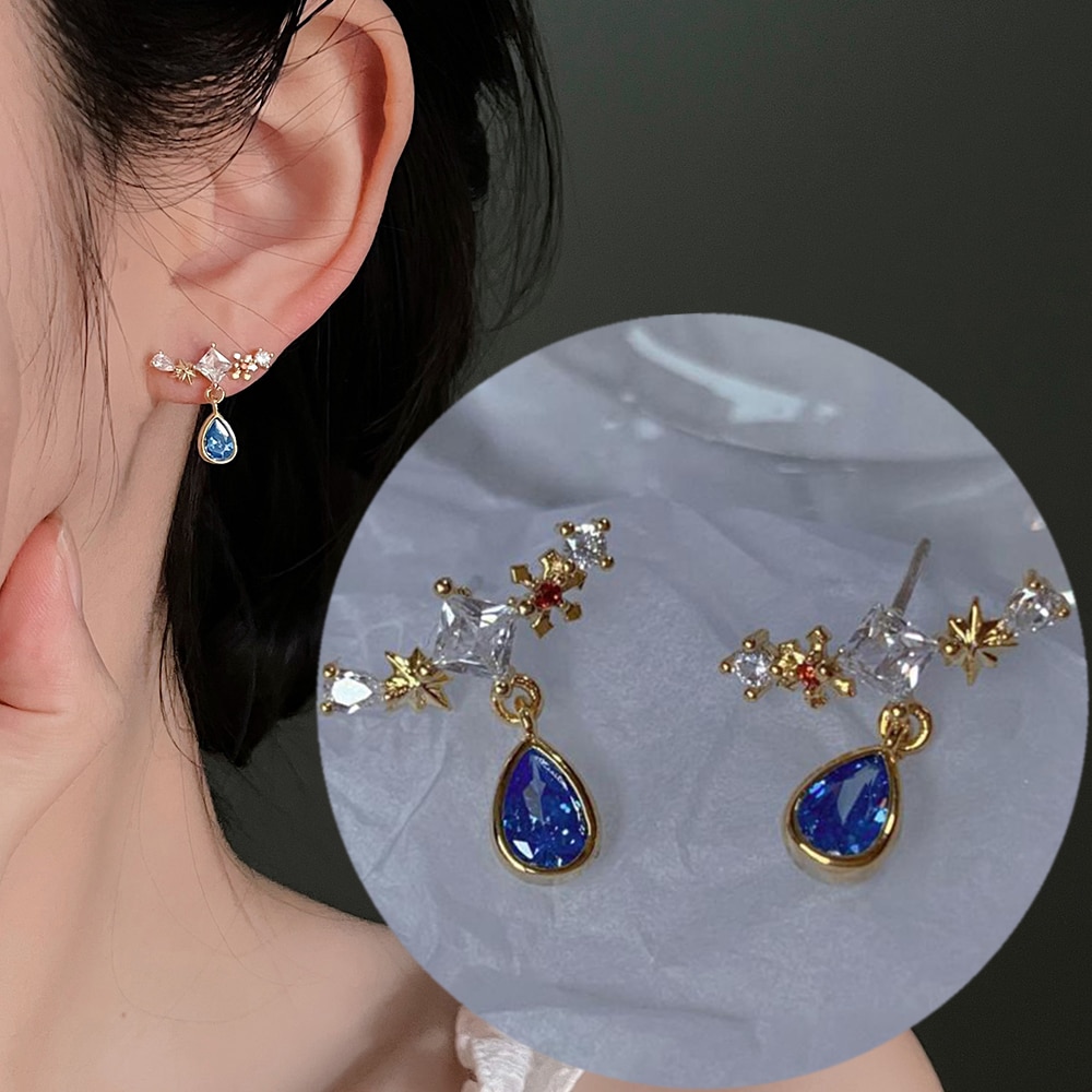 Boucles d'oreilles géométriques simples en cristal brillant pour femmes, goutte d'eau, bijoux fins multicolores,