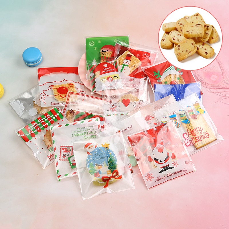 20Pcs Kerst Leuke Cartoon Cookie Pakket Zak DIY zelfklevende Plastic Zakken Voor Koekjes Verjaardag Candy Cake pakket