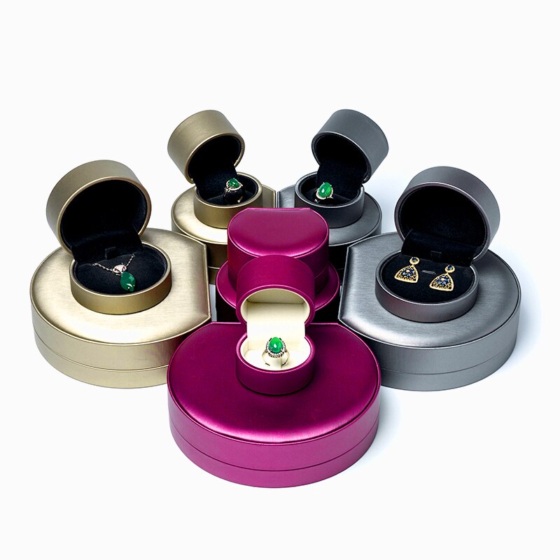 Half Round Velvet Jewelry Box For Ring Pendant Necklace Bracelet Set Brushed PU Leather Packaging Storage Case