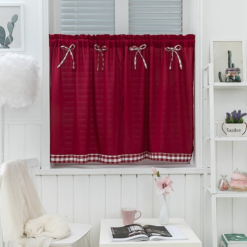 Rideaux de baie vitrée, demi-rideau court à nœud papillon, pour balcon, Plaid, pour lit d'étudiant, pour salon, décoration de la maison: Wine Red Curtain / 74x61cm