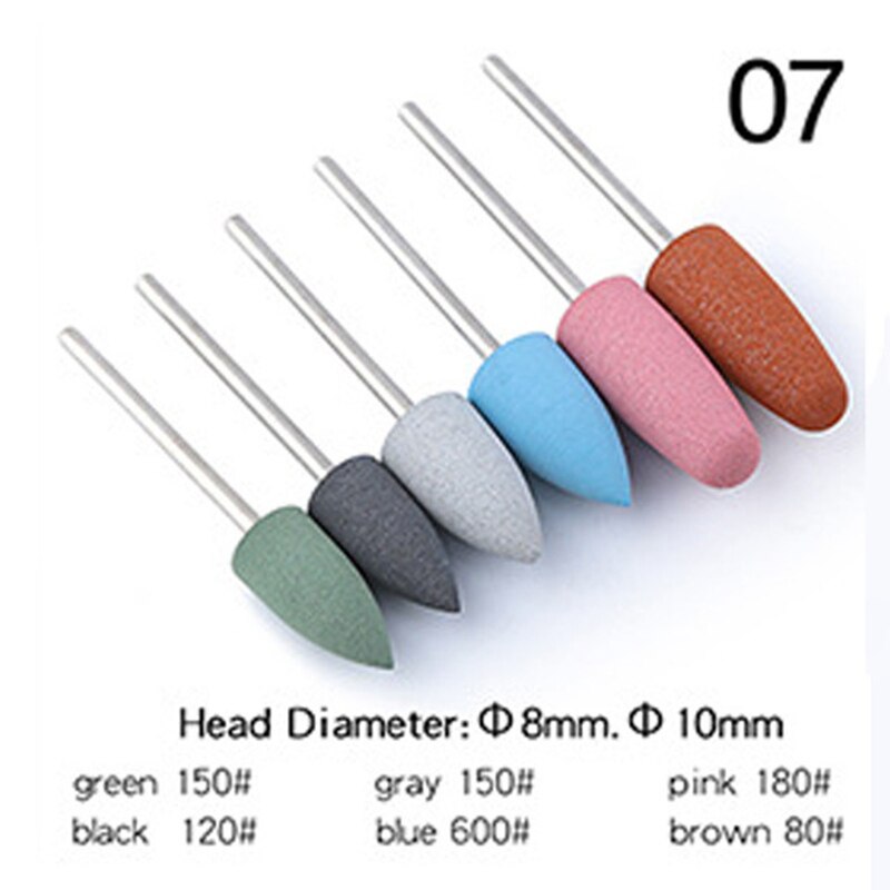6 st/set silikon polerhuvud nagelpolering polering exfolierande manikyr maskin polerhuvud silikonborr: 07