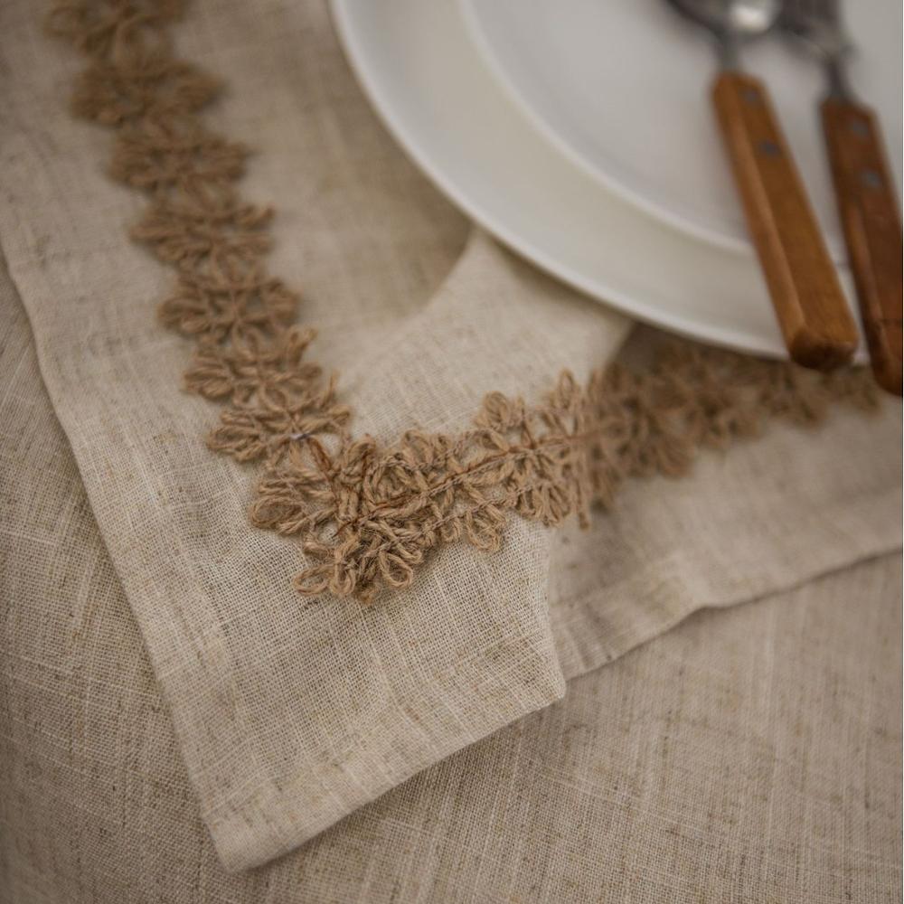 Beige table cloth with blue flower Cotton and Linen fabric table cloth