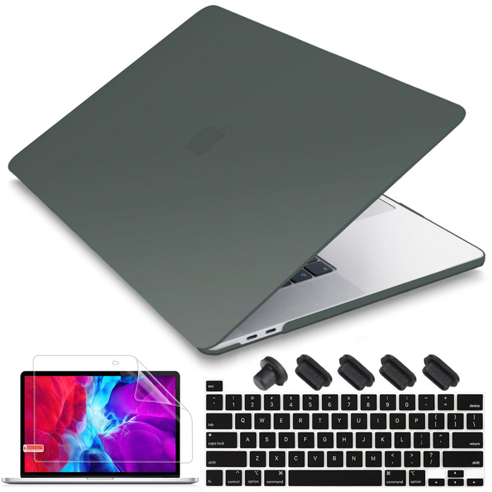 Screen protector Keyboard cover Hard Shell Case for Macbook Pro 16 inch with Touch Bar A2141: Matte Dark Green