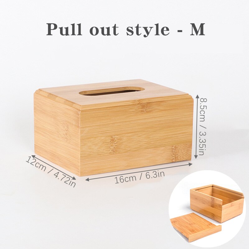 Bamboo Tissue Box Holder Storage Wood Paper Box Dining table Wooden Napkin Holder Tissue Case Canister Organizer Home Decoration: Pull out M
