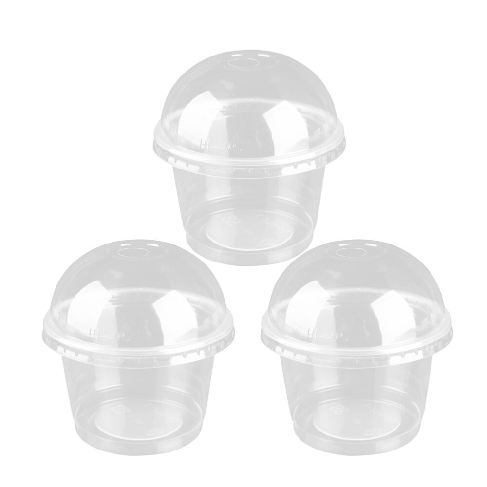 25pcs 250ml Disposable Salad Cup Transparent Dessert Bowl Container with Lid for Bar Cafe Home (Dome Lid with Hole)