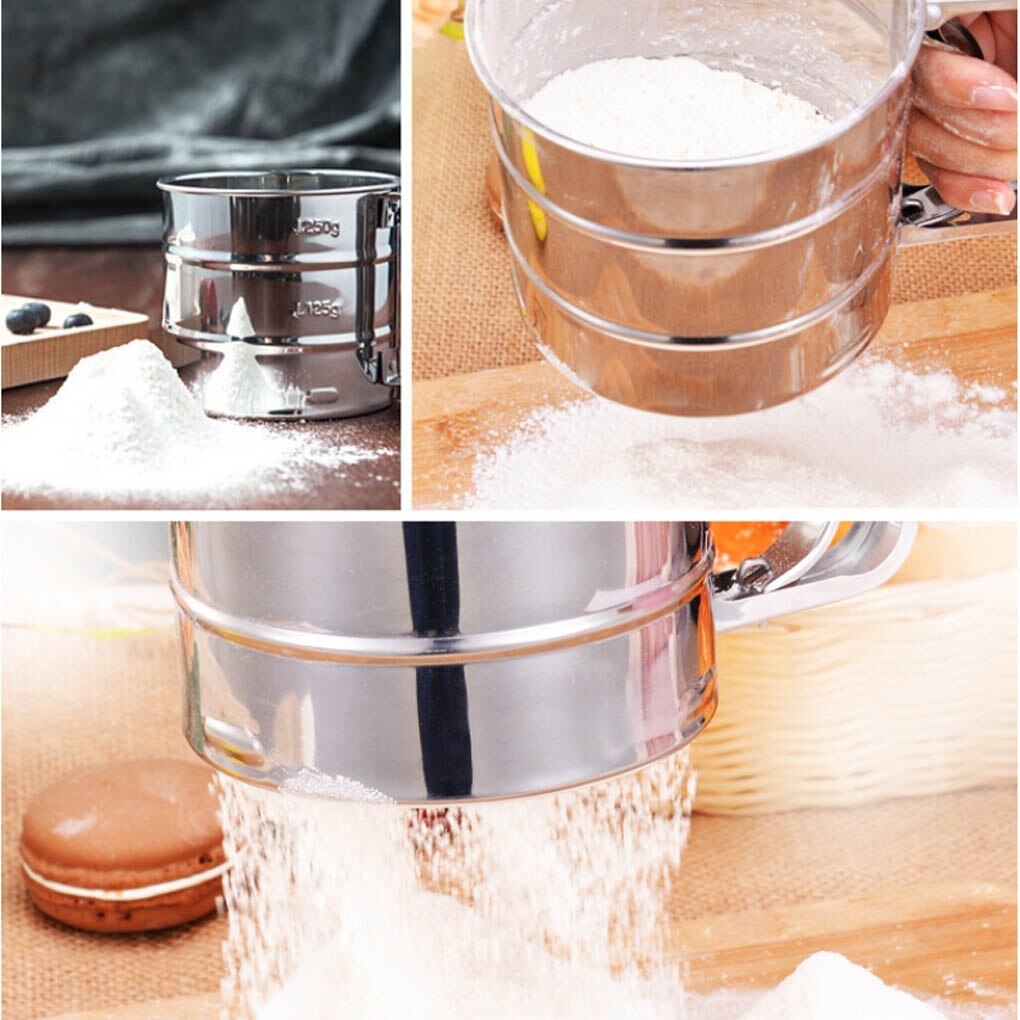 Flour Sieve Cup Stainless Steel Shaker Sieve Cup Mesh Crank Flour Icing Powdered Sugar Sifter