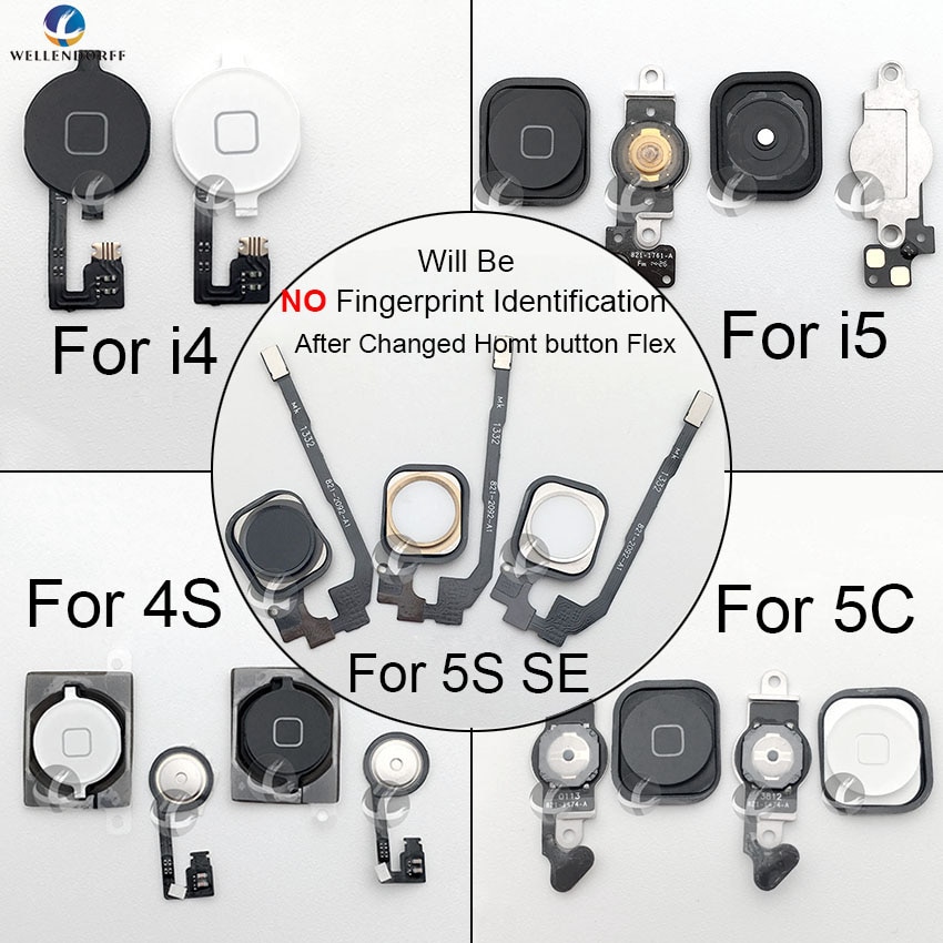 Home Button Met Flex Kabel Voor Iphone 4 4S 5 5S 5C Se Vervanging Vergadering 100% Zwart Wit Rose Gold Test Ok