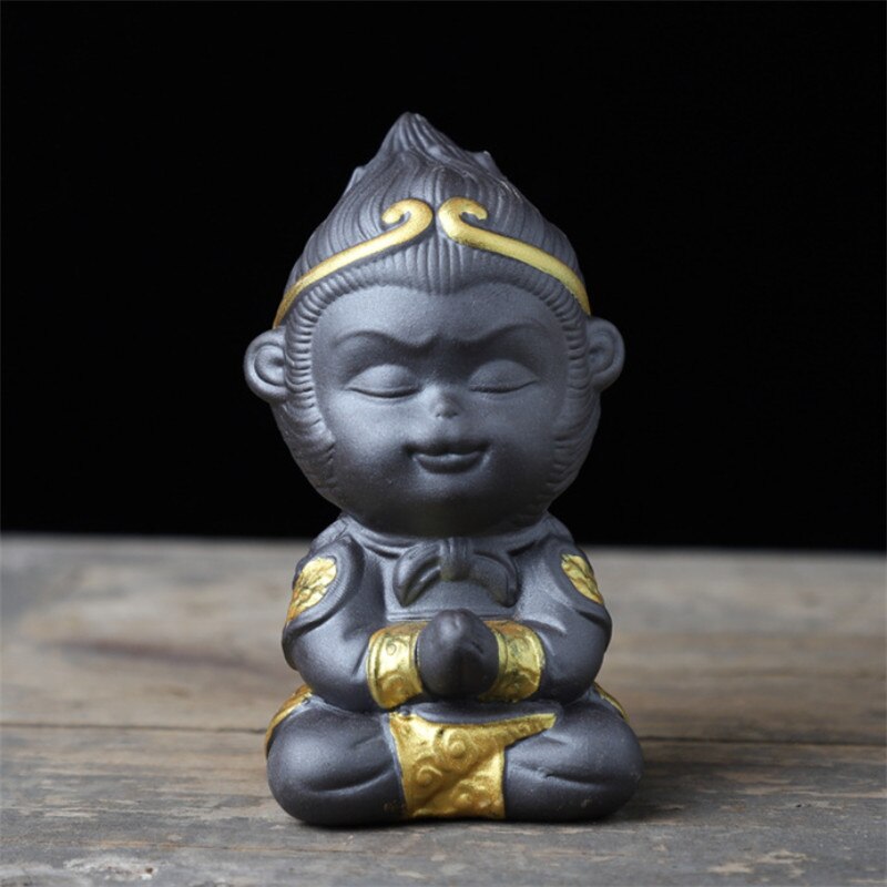 Ceramic Animal Statue Fish Tank Landscape Figurines Monkey King Ornament Tea Pet Home Decoration Accessories Car Craft: C