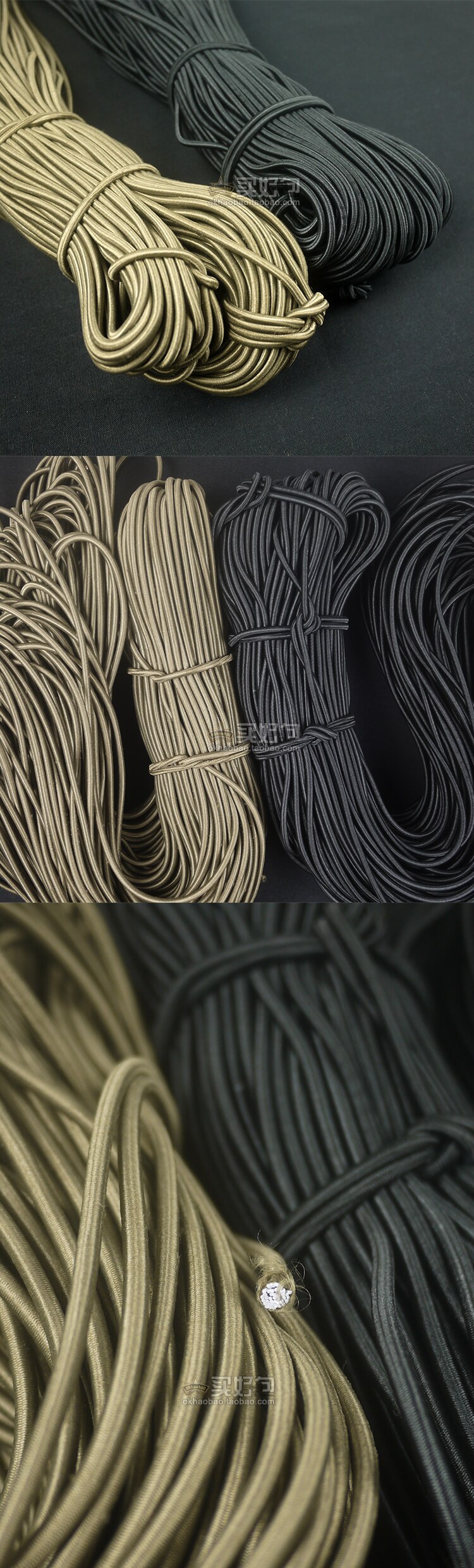 Cuerda Elástica redonda negra, banda de goma, Lobo, marrón, 20M/50M