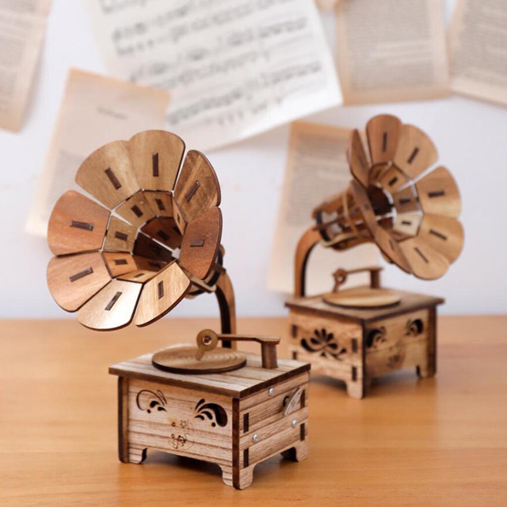 Cajas de música creativas, fonógrafo de madera Retro, caja Musical, de cumpleaños para niños