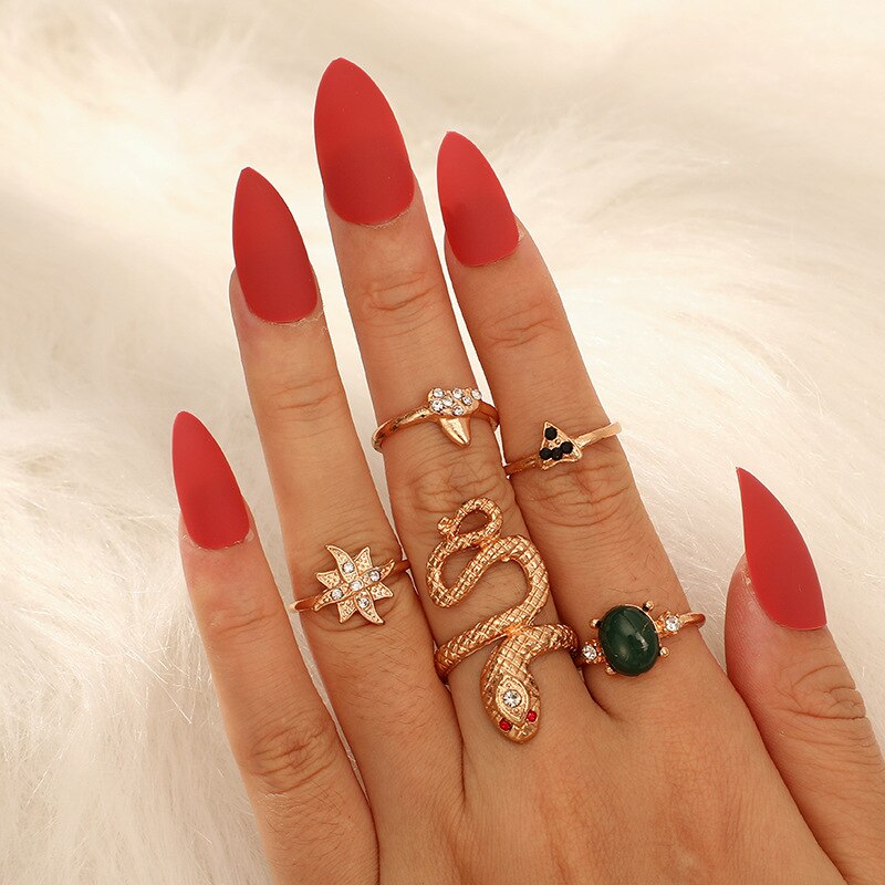 matching rings for women gold plated jewelry snake ring set anillo bague femme anillos slytherin emo accessories: 3