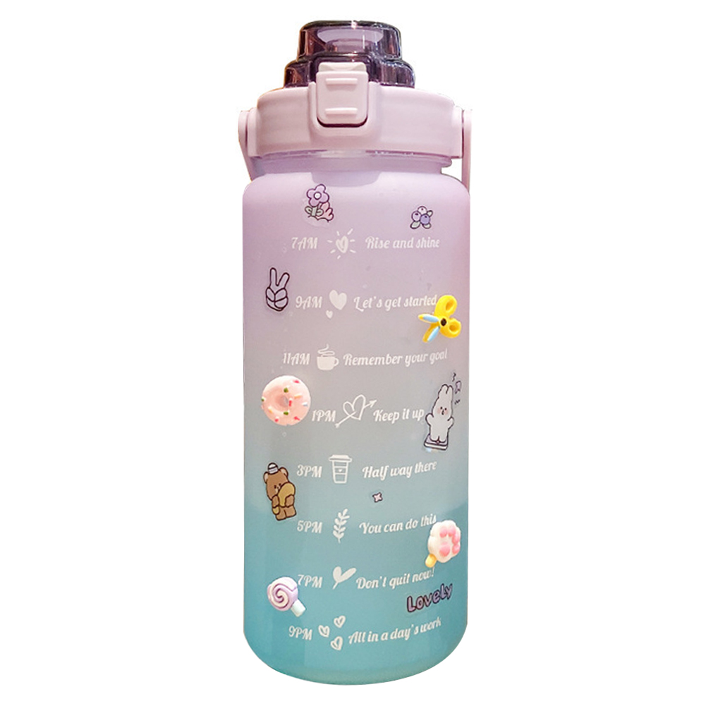 2L Große Kapazität Wasser Flasche mit prallen Kappe Timeline Erinnerung draussen Sport und Fitness Dicht Peeling Tasse mit aufkleber: Gradient Violett